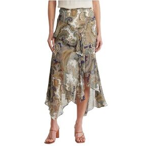 NWT Veronica Beard Trixie Paisley Silk Skirt in Army Multi Size 8